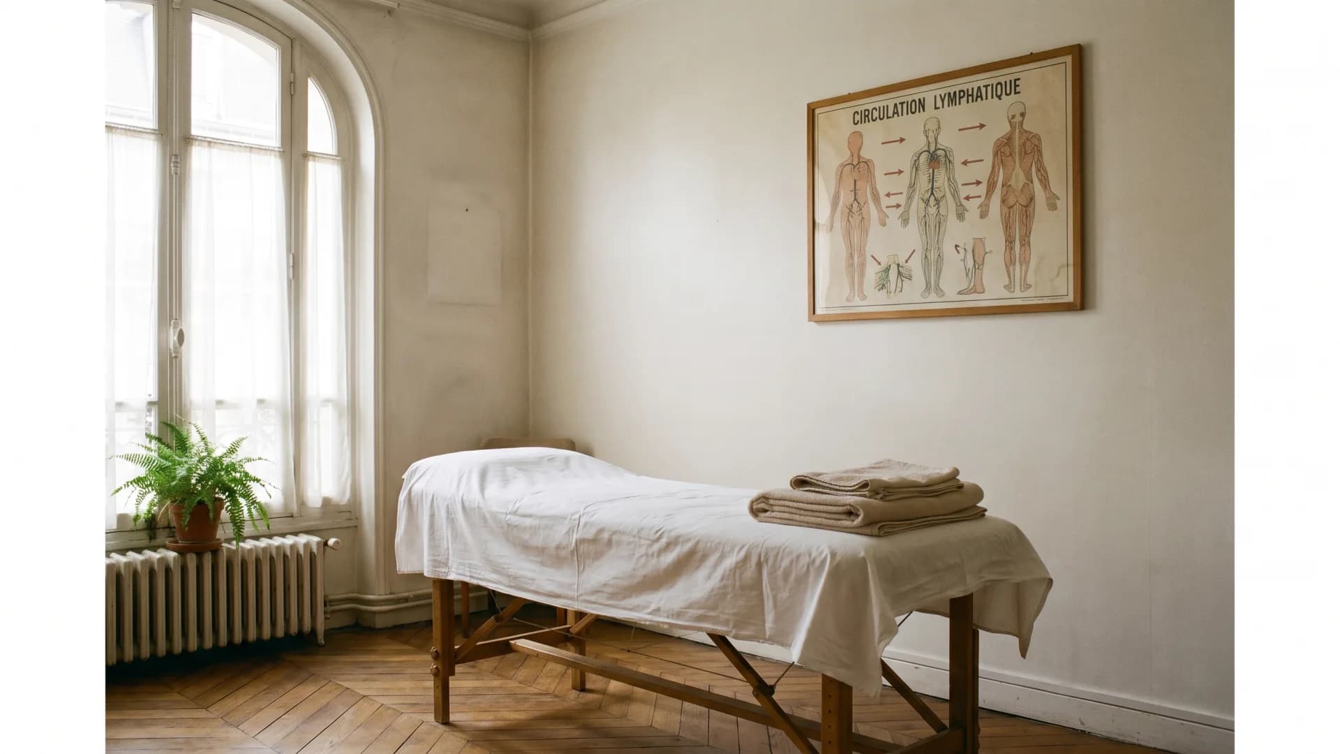 Planche de circulation lymphatique au-dessus d’une table de soin vide