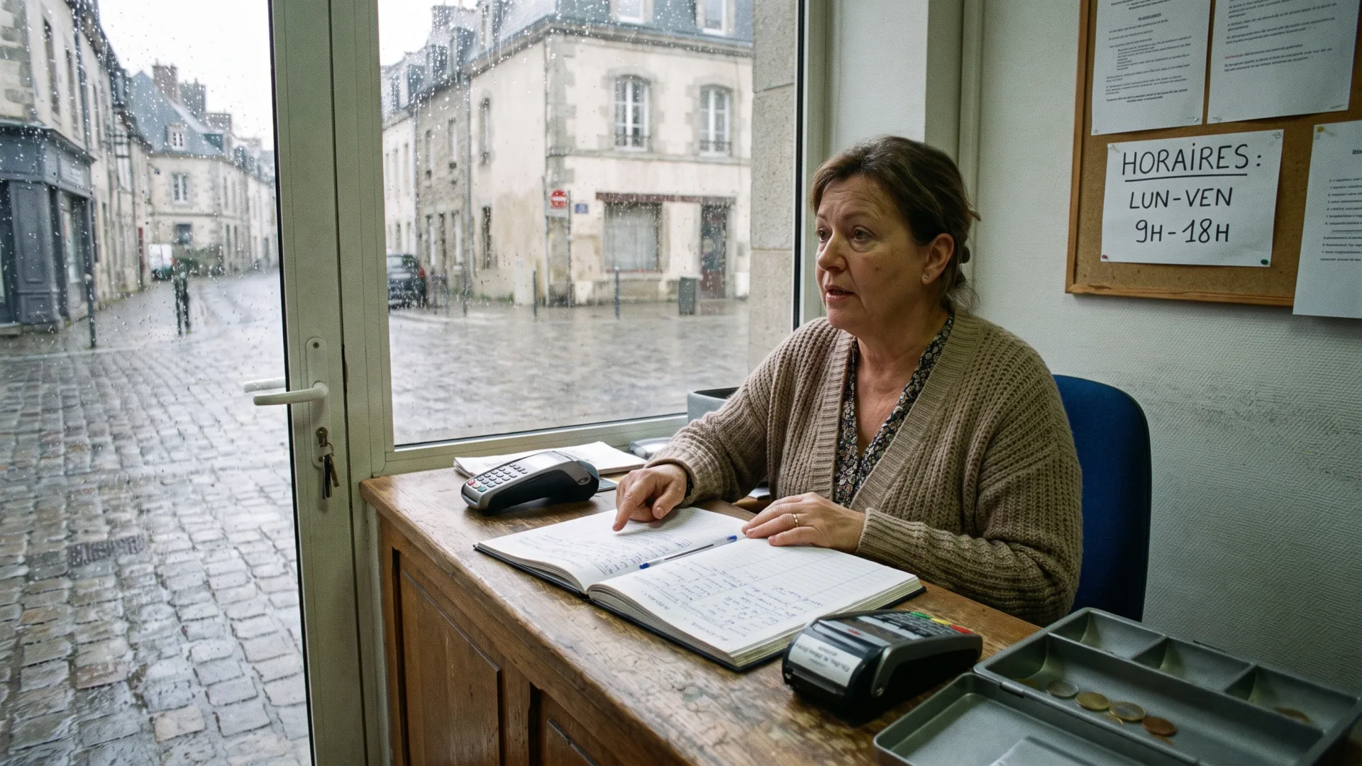 Réception d’institut : carnet de rendez-vous, terminal, plateau de pièces